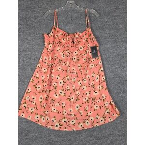 Volcom Femme Bot Dress Coral Floral Smocked Spaghetti Strap XL NWT